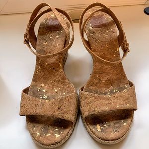 Tory Burch Natural Marion Cork Wedge Sandals Women's Sz 9 medium